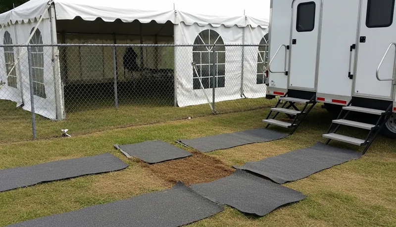 Luxury restroom trailer at an outdoor wedding